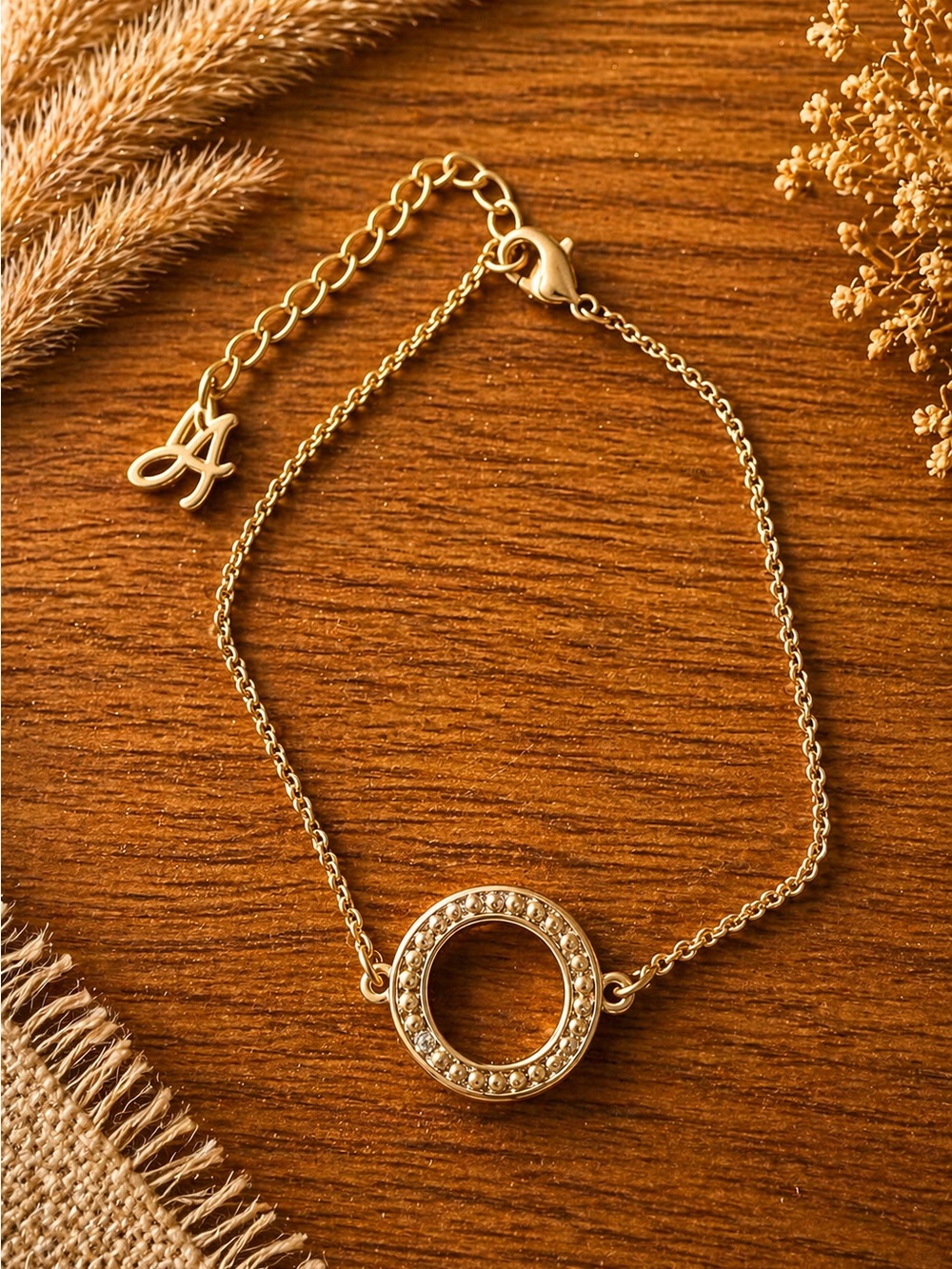 Rose Gold Circle Pavé Bracelet with Initial Accent